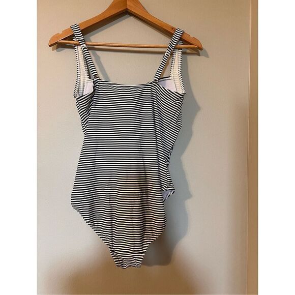 Niptuck Swim 14 Multi Fit Cup One Piece Suit Blue White Stripe Preppy Nautical - Picture 8 of 10